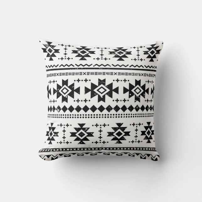 Coussin Tribal aztec, arrière - plan blanc vintage. (Recto)