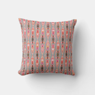 Coussin Tribal Batik - Coral rose et gris argent