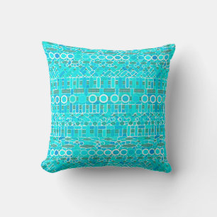 Coussin Tribal Batik - turquoise, aqua et gris