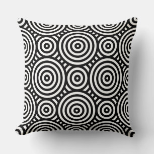 Coussin Tribal Black Circulaire Motif Blanc