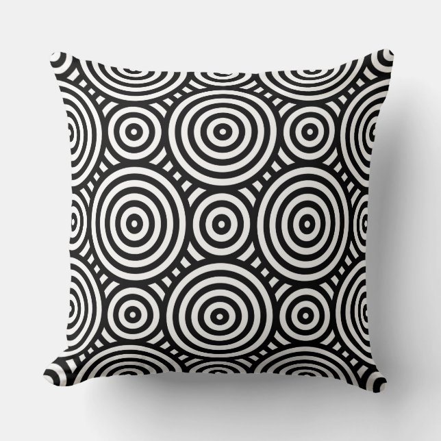 Coussin Tribal Black Circulaire Motif Blanc (Recto)