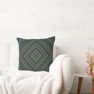 Coussin Tribal des Carrés imbriqués vert et multicolore