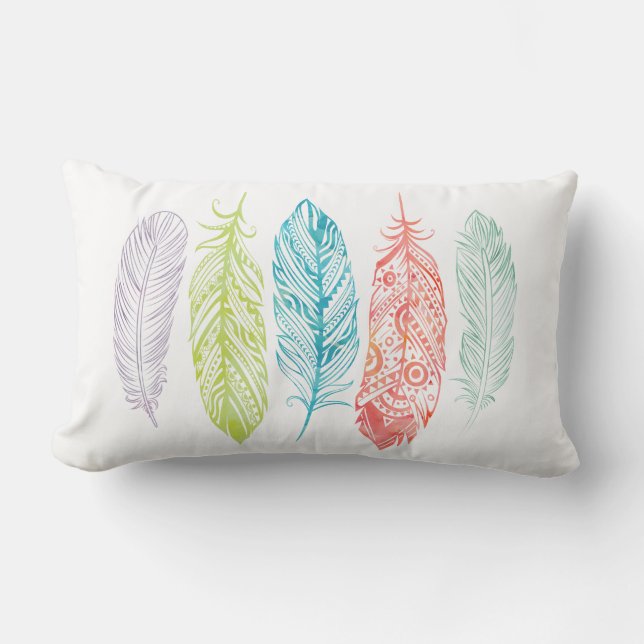 Coussin tribal d'impression de plume multicolore (Recto)