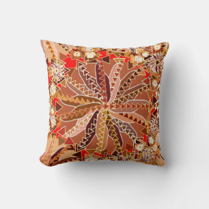 Coussin Tribal Mandala Print, Brown, beige et rouge