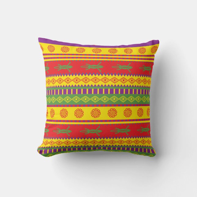 Coussin tribal mexicain de style avec le gecko (Recto)