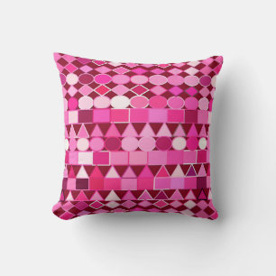 Coussin Tribal moderne géométrique, bordeaux et rose