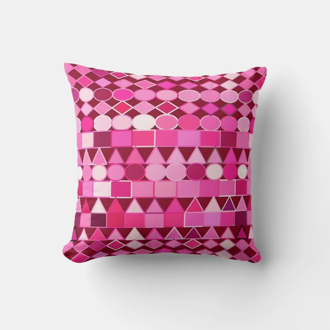 Coussin Tribal moderne géométrique, bordeaux et rose (Recto)