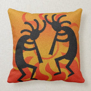 Coussin Tribal noir et orange Sun de Kokopelli de