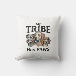 Coussin Tribu de chiens a des pattes dessin de gravure vin
