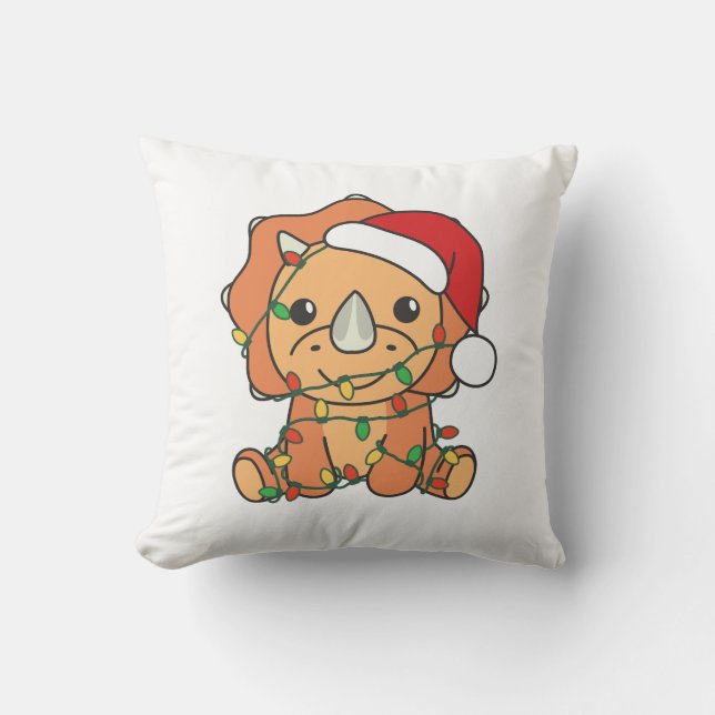 Coussin Tricératops Noël Animaux d'hiver Dinos de vacances (Recto)