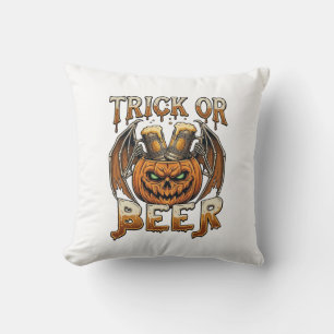 Coussin Trick Or Beer Halloween Citrouille Squelette Ailes