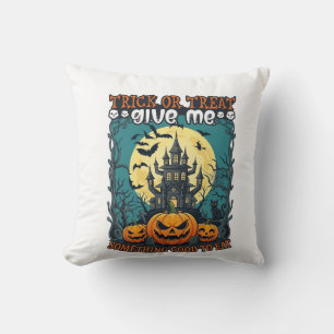 Coussin Trick Or Treat Halloween Maison Hantée Citrouilles