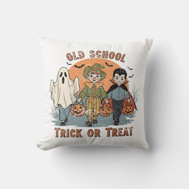 Coussin Trick or Treat Halloween Rétro École Vieux  (Recto)