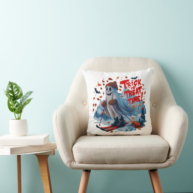 Coussin Trick or Treat Time : Ghost Skiing Fun Design (Chaise)