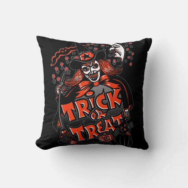 Coussin Trick ou traitement de sorcière d'Halloween (Recto)