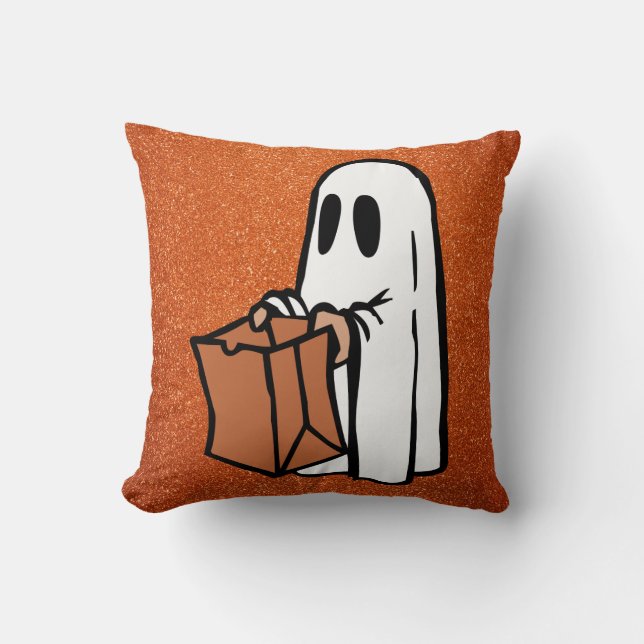 Coussin Trick ou traitement Ghost Orange Faux Parties scin (Recto)