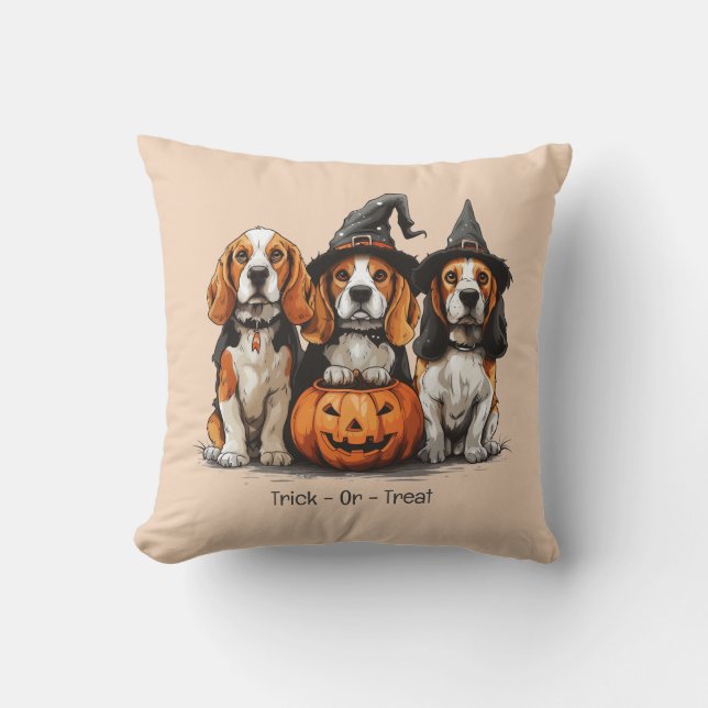 Coussin Trick Ou Treat Halloween Chiens Beagles (Recto)