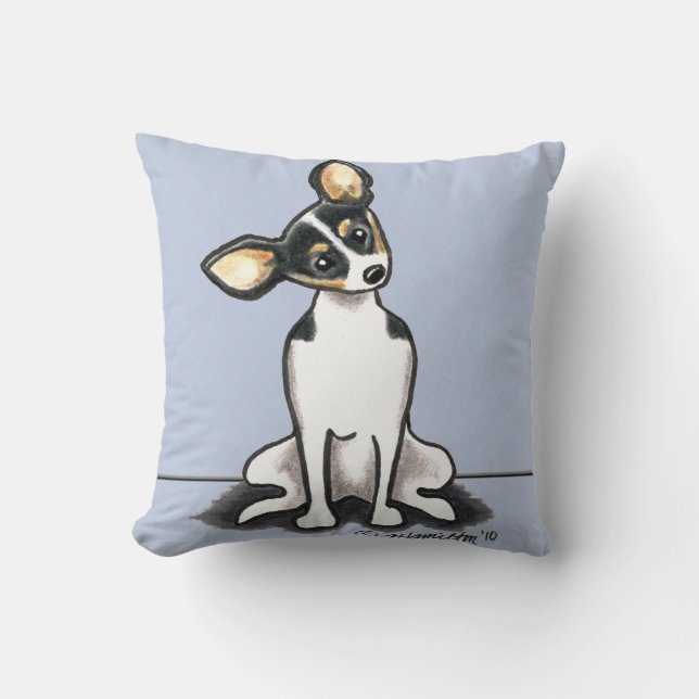 Coussin Tricolore Rat Terrier Assis Plutôt (Recto)
