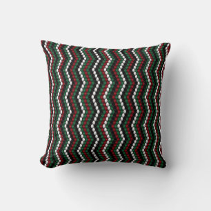 Coussin Tricot Chevron motif noir vert rouge et blanc