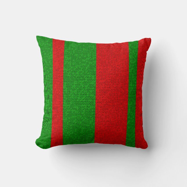 Coussin Tricot Festif rouge et vert Knit Motif de bande (Recto)