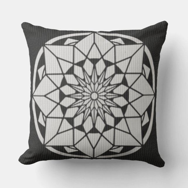 Coussin Tricot Star Mandala noir et blanc (Recto)