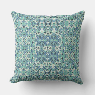 Coussin tricot tricot géométrique ornement bleu, turquoise