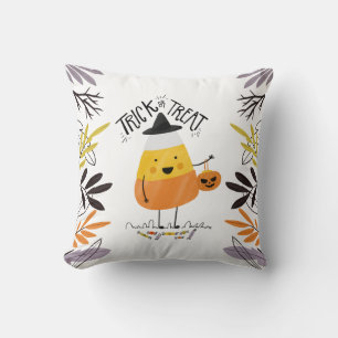 Coussin Tricoter ou traiter l'Halloween du maïs bonbon   C