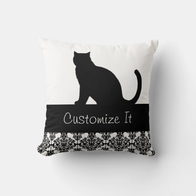 Coussin Trier Damask Chat Noir personnalisé (Recto)