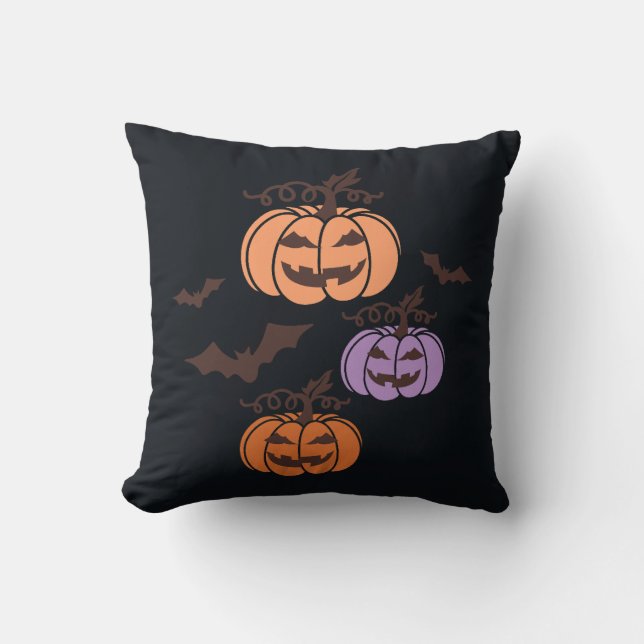 Coussin Trio Citrouille éffrayant Halloween Jack-o’Lantern (Recto)
