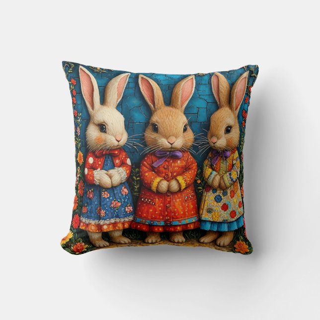 Coussin 🐰✨ Trio de Lapins Fées Décoration Magique Cadeau  (Recto)