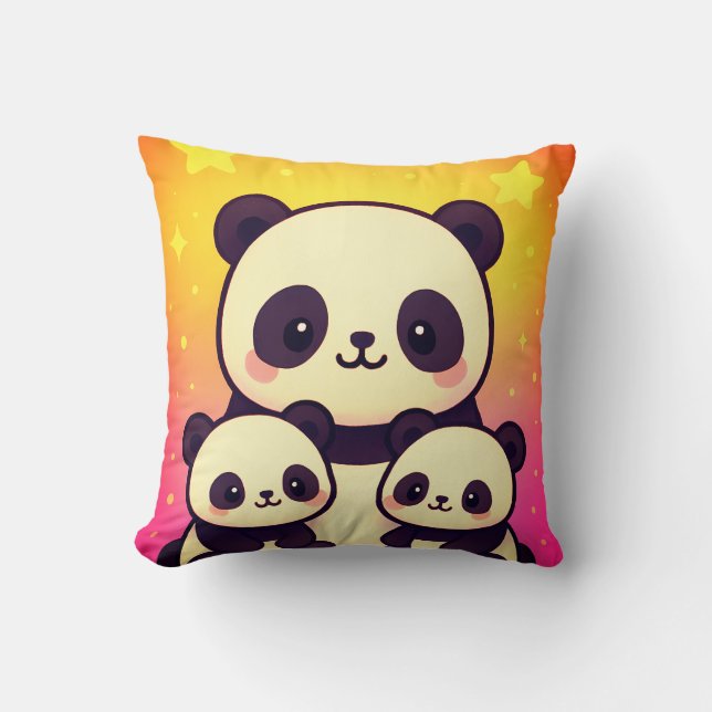 Coussin Trio de panda Whimsical dans le paysage de rêve Gr (Recto)