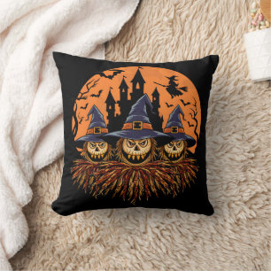 Coussin Trio d'épouvantail d'Halloween éffrayant au crépus