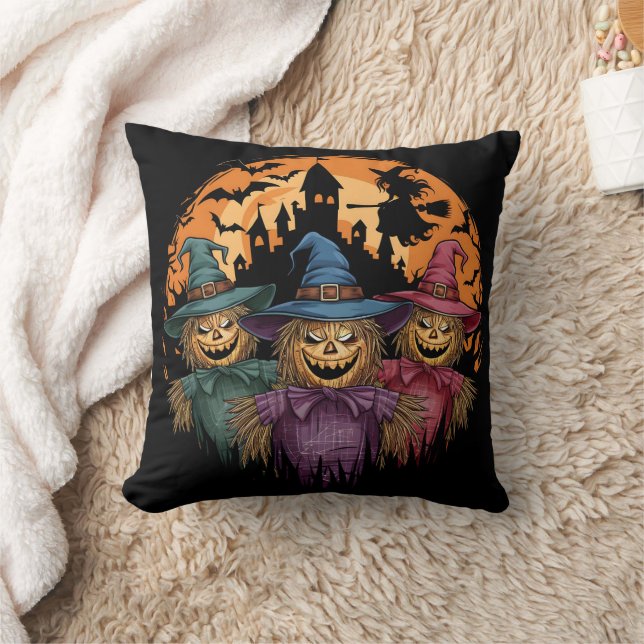 Coussin Trio d'épouvantail d'Halloween sous le éffrayant c (Couverture)