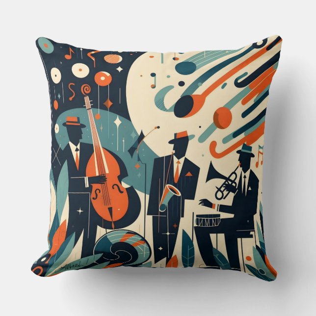 Coussin Trio du Jazz Age du Milieu du Siècle Moderne (Recto)