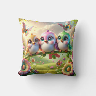 Coussin Trio Fantaisiste de Mélodieux Oiseaux Printaniers