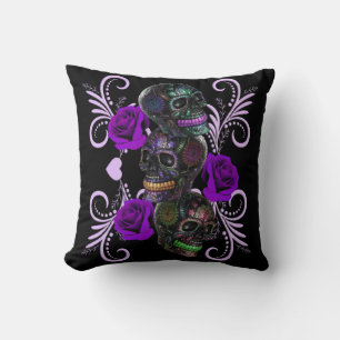 Coussin Triple Jour Noir Des Crânes Morts Roses Violets