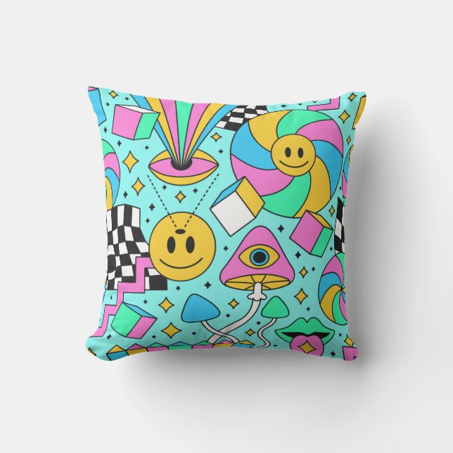 Coussin Trippy arc-en-ciel 60s pop psychédélique fluide pa (Recto)