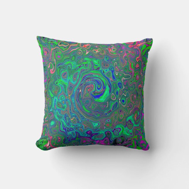 Coussin Trippy Chartreuse et Blue Retro Liquid Swirl (Recto)