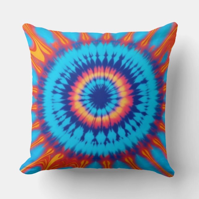 Coussin Trippy Cravate-Dye Retro Blue & Orange (Recto)