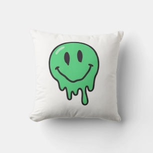Coussin Trippy Dripping Green Melting Smiley Face Esthétiq