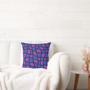 Coussin Trippy super 60s Flower Checks bleu rose