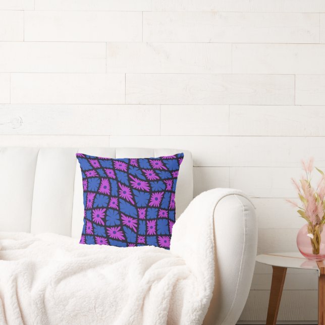Coussin Trippy super 60s Flower Checks bleu rose (Canapé)