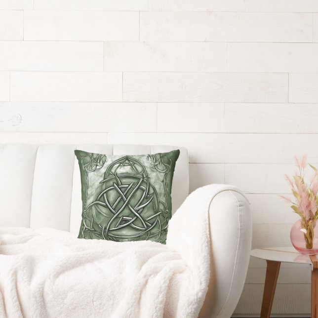 Coussin Triquetra Trinity Sage de noeud Vert Faux Metallic (Canapé)