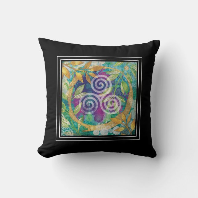 Coussin Triskèle Celtique Aquarelle Bohémien Yoga (Recto)