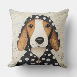 Coussin Triste chiot Beagle en capuche à pois