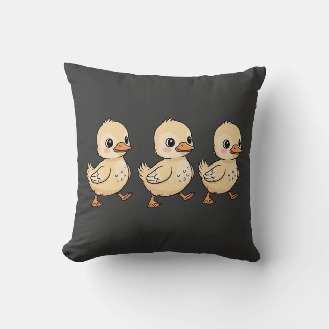 Coussin Trois Canetons Marchant en Rangée – Mignon (Recto)