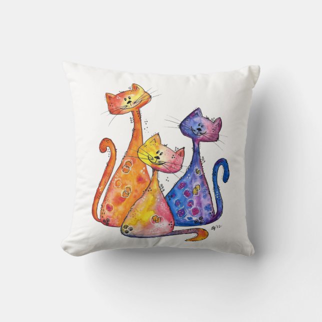 Coussin Trois chats fantaisistes mignons (Recto)