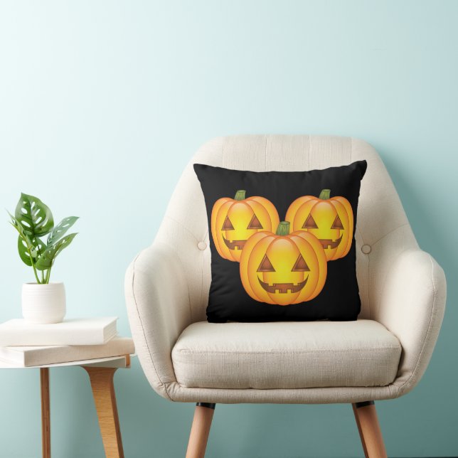 Coussin Trois citrouilles mignonnes de Halloween Jack O'La (Chaise)