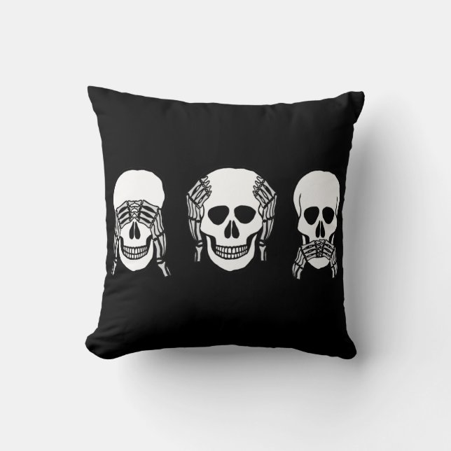 Coussin Trois crânes sages, ne voient, entendent, parlent (Recto)