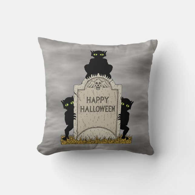 Coussin Trois diablotins Joyeux Halloween (Recto)